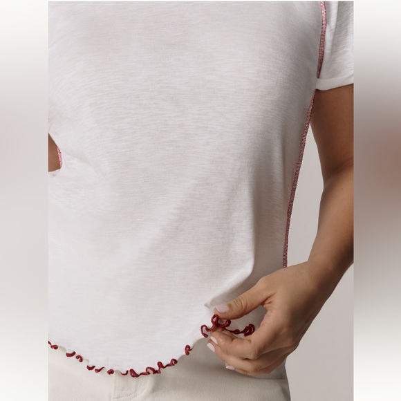 NWT Pilcro for Anthropologie Cream Raglan T-Shirt with Ruffled Sleeves Size 2X - Picture 2 of 5